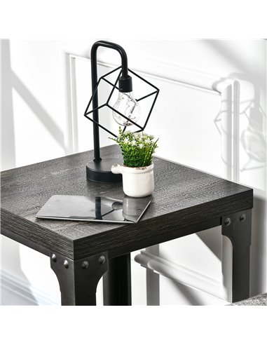 HOMCOM Industrial Side Table Set of 2 with Storage Shelf, Bedside Tables with Steel Frame and Thickened Top, Living Room Bedroom