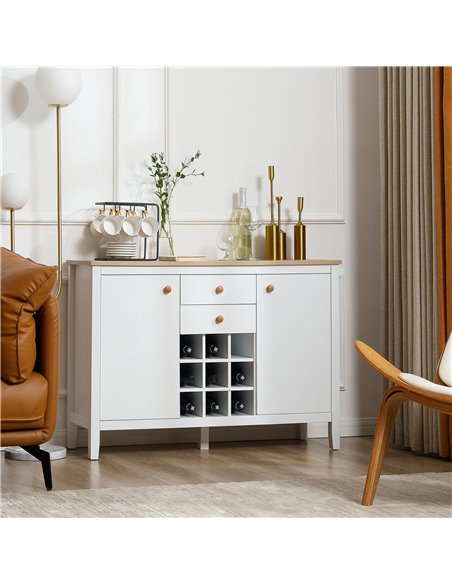 HOMCOM Buffet Cabinet, Rustic Sideboard with 9-bottle Wine Rack, Storage Cabinets, Drawers and Adjustable Shelves, Natural Handl - pic 85647 | FastDaddyshop