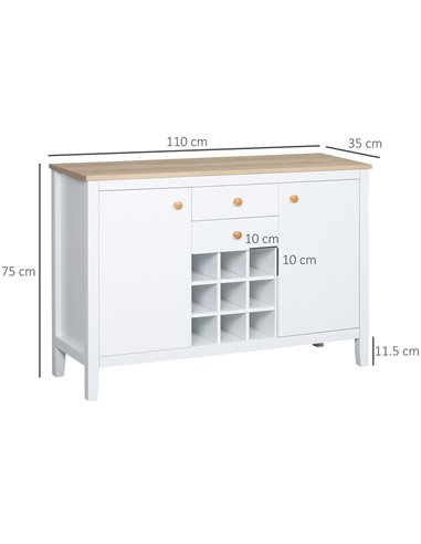 HOMCOM Buffet Cabinet, Rustic Sideboard with 9-bottle Wine Rack, Storage Cabinets, Drawers and Adjustable Shelves, Natural Handl