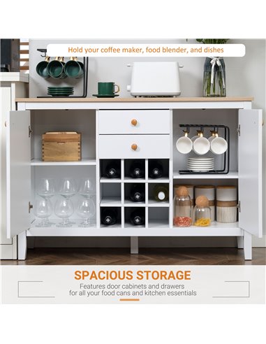 HOMCOM Buffet Cabinet, Rustic Sideboard with 9-bottle Wine Rack, Storage Cabinets, Drawers and Adjustable Shelves, Natural Handl