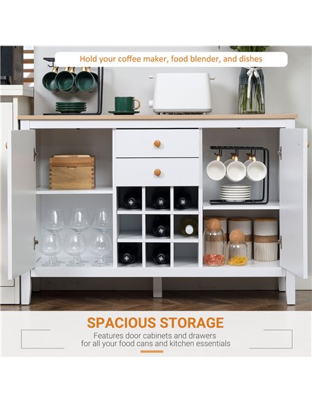 HOMCOM Buffet Cabinet, Rustic Sideboard with 9-bottle Wine Rack, Storage Cabinets, Drawers and Adjustable Shelves, Natural Handl - pic 85649 | FastDaddyshop