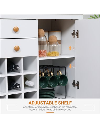 HOMCOM Buffet Cabinet, Rustic Sideboard with 9-bottle Wine Rack, Storage Cabinets, Drawers and Adjustable Shelves, Natural Handl
