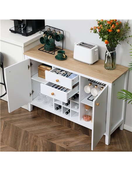 HOMCOM Buffet Cabinet, Rustic Sideboard with 9-bottle Wine Rack, Storage Cabinets, Drawers and Adjustable Shelves, Natural Handl - pic 85653 | FastDaddyshop