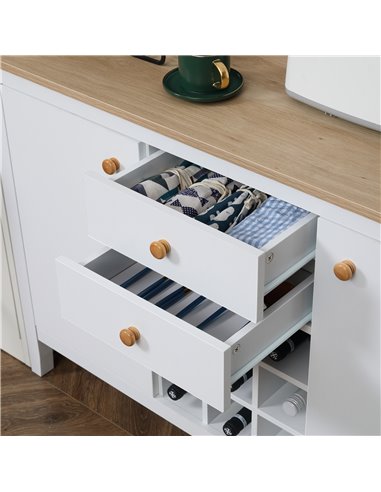 HOMCOM Buffet Cabinet, Rustic Sideboard with 9-bottle Wine Rack, Storage Cabinets, Drawers and Adjustable Shelves, Natural Handl
