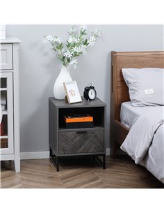 HOMCOM Bedside Table with Drawer and Shelf, Side End Table with Steel Legs for Living Room, Bedroom, Dark Grey 831-507 2