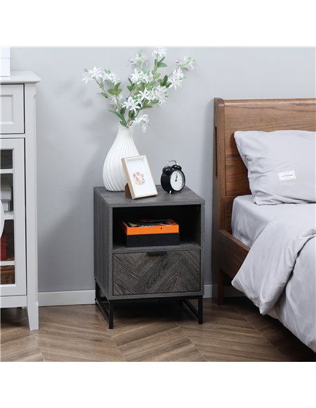 HOMCOM Bedside Table with Drawer and Shelf, Side End Table with Steel Legs for Living Room, Bedroom, Dark Grey 831-507 - pic 85674 | FastDaddyshop