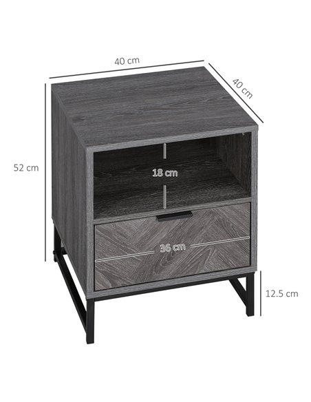 HOMCOM Bedside Table with Drawer and Shelf, Side End Table with Steel Legs for Living Room, Bedroom, Dark Grey 831-507 - pic 85675 | FastDaddyshop