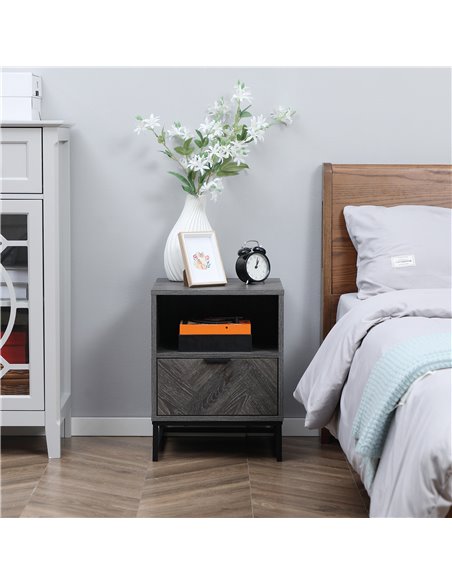 HOMCOM Bedside Table with Drawer and Shelf, Side End Table with Steel Legs for Living Room, Bedroom, Dark Grey 831-507 - pic 85679 | FastDaddyshop