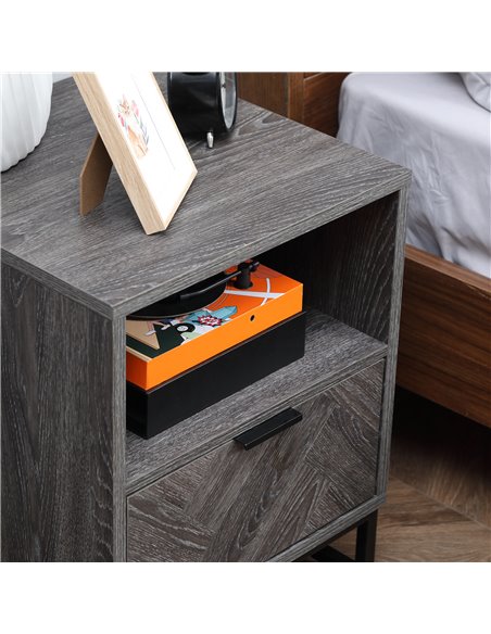 HOMCOM Bedside Table with Drawer and Shelf, Side End Table with Steel Legs for Living Room, Bedroom, Dark Grey 831-507 - pic 85680 | FastDaddyshop