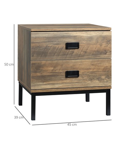 HOMCOM Retro Bedside Table with 2 Drawers, Metal Frame End Side Table for Bedroom, Living Room, Coffee 831-489 - pic 85684 | FastDaddyshop