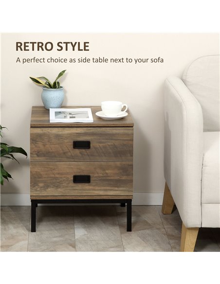 HOMCOM Retro Bedside Table with 2 Drawers, Metal Frame End Side Table for Bedroom, Living Room, Coffee 831-489 - pic 85685 | FastDaddyshop