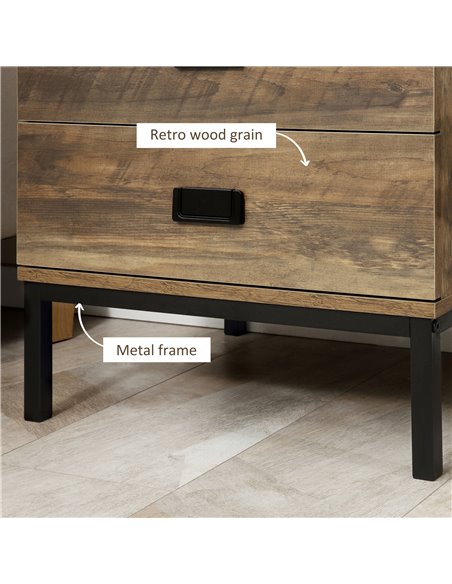 HOMCOM Retro Bedside Table with 2 Drawers, Metal Frame End Side Table for Bedroom, Living Room, Coffee 831-489 - pic 85687 | FastDaddyshop