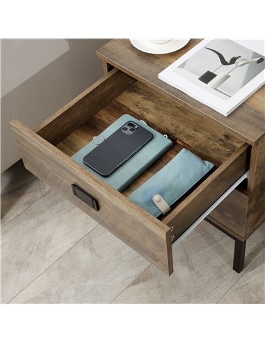 HOMCOM Retro Bedside Table with 2 Drawers, Metal Frame End Side Table for Bedroom, Living Room, Coffee 831-489