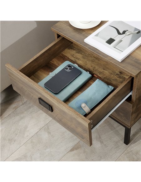 HOMCOM Retro Bedside Table with 2 Drawers, Metal Frame End Side Table for Bedroom, Living Room, Coffee 831-489 - pic 85689 | FastDaddyshop