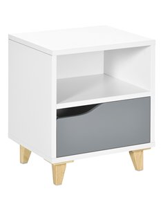 HOMCOM Contemporary Bedside Table, Compact Side Table with Drawer, Shelf, and Wooden Legs, 36.8x33x43.8cm, Grey and White 831-52