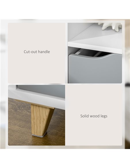 HOMCOM Contemporary Bedside Table, Compact Side Table with Drawer, Shelf, and Wooden Legs, 36.8x33x43.8cm, Grey and White 831-52 - pic 85696 | FastDaddyshop