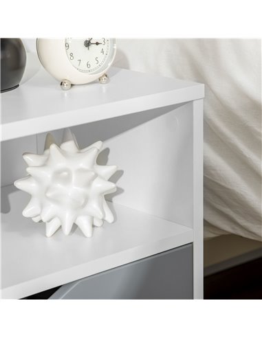 HOMCOM Contemporary Bedside Table, Compact Side Table with Drawer, Shelf, and Wooden Legs, 36.8x33x43.8cm, Grey and White 831-52