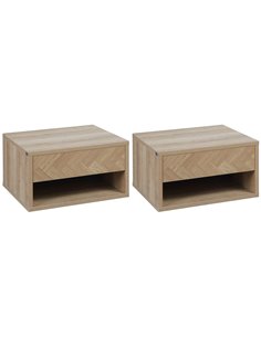 HOMCOM Set of 2 Bedside Tables, Wall Mounted Nightstand with Drawer and Shelf, Compact Bedroom Furniture, 37 x 32 x 21cm, Natura