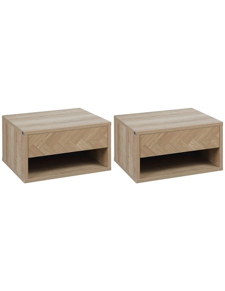 HOMCOM Set of 2 Bedside Tables, Wall Mounted Nightstand with Drawer and Shelf, Compact Bedroom Furniture, 37 x 32 x 21cm, Natura - pic 85700 | FastDaddyshop