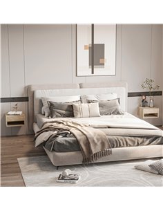 HOMCOM Set of 2 Bedside Tables, Wall Mounted Nightstand with Drawer and Shelf, Compact Bedroom Furniture, 37 x 32 x 21cm, Natura 2