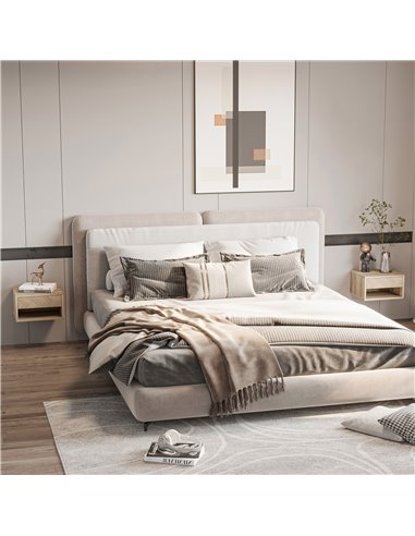 HOMCOM Set of 2 Bedside Tables, Wall Mounted Nightstand with Drawer and Shelf, Compact Bedroom Furniture, 37 x 32 x 21cm, Natura