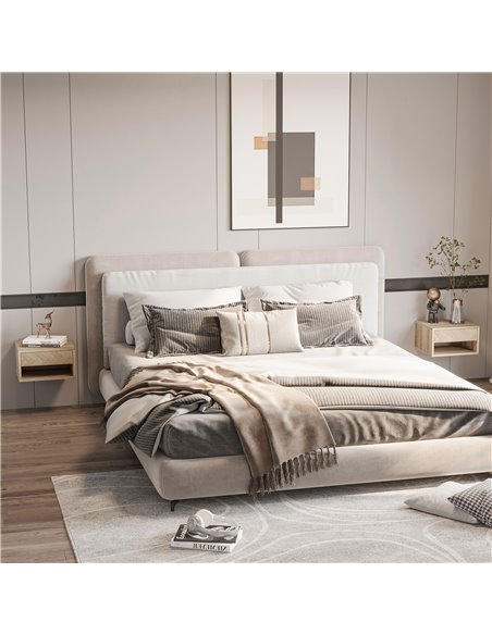 HOMCOM Set of 2 Bedside Tables, Wall Mounted Nightstand with Drawer and Shelf, Compact Bedroom Furniture, 37 x 32 x 21cm, Natura - pic 85701 | FastDaddyshop