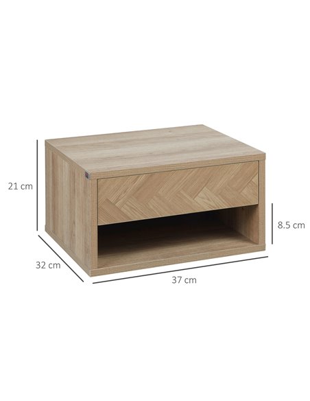 HOMCOM Set of 2 Bedside Tables, Wall Mounted Nightstand with Drawer and Shelf, Compact Bedroom Furniture, 37 x 32 x 21cm, Natura - pic 85702 | FastDaddyshop