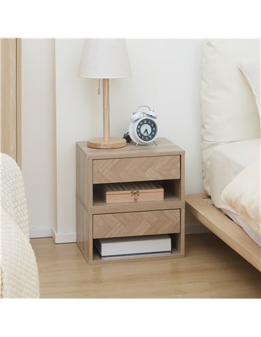 HOMCOM Set of 2 Bedside Tables, Wall Mounted Nightstand with Drawer and Shelf, Compact Bedroom Furniture, 37 x 32 x 21cm, Natura