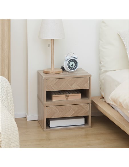HOMCOM Set of 2 Bedside Tables, Wall Mounted Nightstand with Drawer and Shelf, Compact Bedroom Furniture, 37 x 32 x 21cm, Natura - pic 85706 | FastDaddyshop