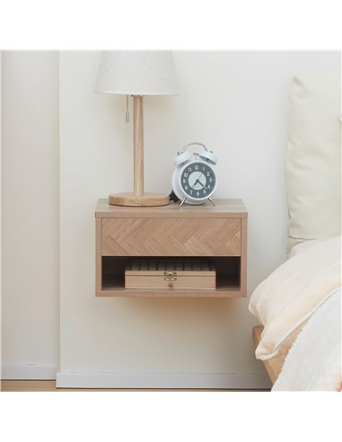 HOMCOM Set of 2 Bedside Tables, Wall Mounted Nightstand with Drawer and Shelf, Compact Bedroom Furniture, 37 x 32 x 21cm, Natura