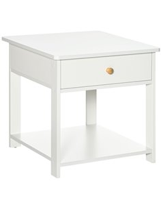 HOMCOM Bedside Table with Drawer and Bottom Shelf, Square Side End Table for Bedroom, Living Room, White 831-492