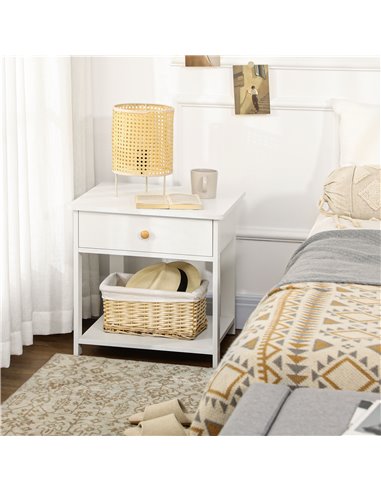 HOMCOM Bedside Table with Drawer and Bottom Shelf, Square Side End Table for Bedroom, Living Room, White 831-492
