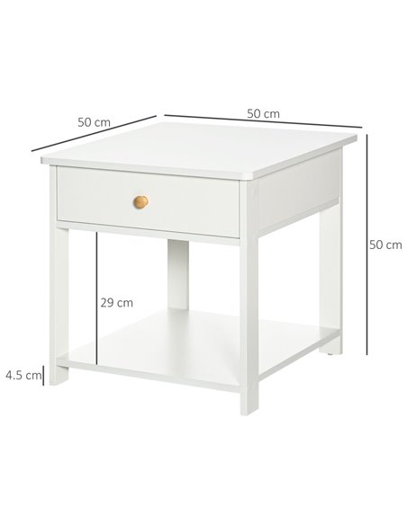 HOMCOM Bedside Table with Drawer and Bottom Shelf, Square Side End Table for Bedroom, Living Room, White 831-492 - pic 85711 | FastDaddyshop