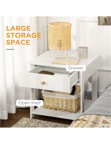 HOMCOM Bedside Table with Drawer and Bottom Shelf, Square Side End Table for Bedroom, Living Room, White 831-492