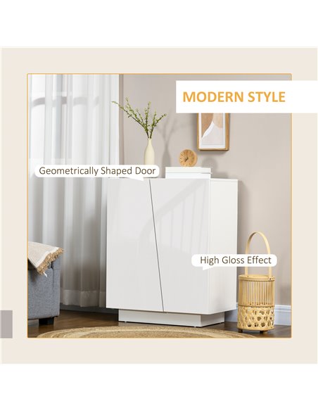 HOMCOM Wooden Freestanding Storage Cabinet for Bedroom, High Gloss Sideboard with Adjustable Shelves, White 838-372V00WT - pic 85721 | FastDaddyshop