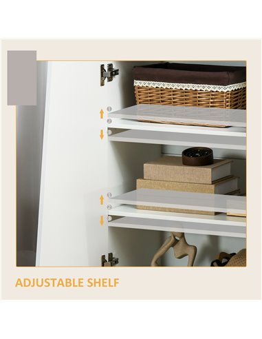 HOMCOM Wooden Freestanding Storage Cabinet for Bedroom, High Gloss Sideboard with Adjustable Shelves, White 838-372V00WT