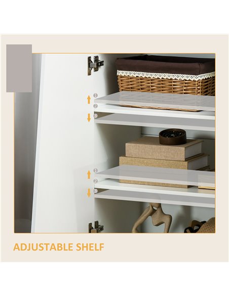 HOMCOM Wooden Freestanding Storage Cabinet for Bedroom, High Gloss Sideboard with Adjustable Shelves, White 838-372V00WT - pic 85722 | FastDaddyshop