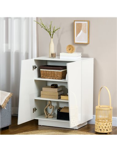 HOMCOM Wooden Freestanding Storage Cabinet for Bedroom, High Gloss Sideboard with Adjustable Shelves, White 838-372V00WT