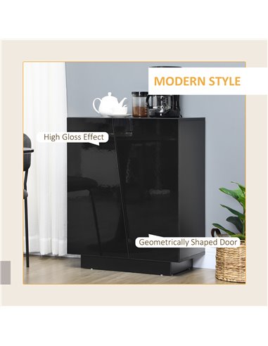 HOMCOM Bedroom Freestanding Cabinet, Wooden High Gloss Sideboard, Storage Cupboard with Adjustable Shelves, Black 838-372V00BK