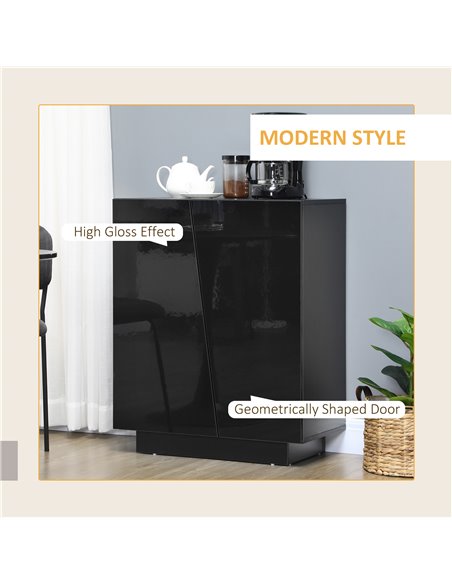 HOMCOM Bedroom Freestanding Cabinet, Wooden High Gloss Sideboard, Storage Cupboard with Adjustable Shelves, Black 838-372V00BK - pic 85730 | FastDaddyshop