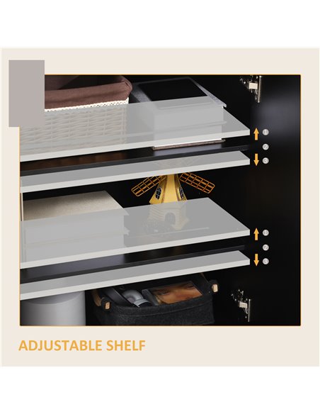 HOMCOM Bedroom Freestanding Cabinet, Wooden High Gloss Sideboard, Storage Cupboard with Adjustable Shelves, Black 838-372V00BK - pic 85731 | FastDaddyshop