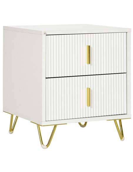 HOMCOM Bedside Table with 2 Drawers, Side End Table, Nightstand with Metal Frame for Living Room, Bedroom, White 831-641V00WT - pic 85736 | FastDaddyshop
