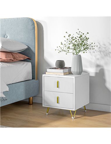 HOMCOM Bedside Table with 2 Drawers, Side End Table, Nightstand with Metal Frame for Living Room, Bedroom, White 831-641V00WT
