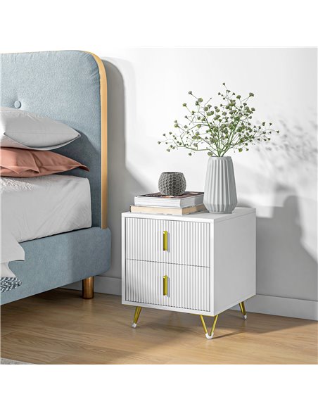 HOMCOM Bedside Table with 2 Drawers, Side End Table, Nightstand with Metal Frame for Living Room, Bedroom, White 831-641V00WT - pic 85737 | FastDaddyshop