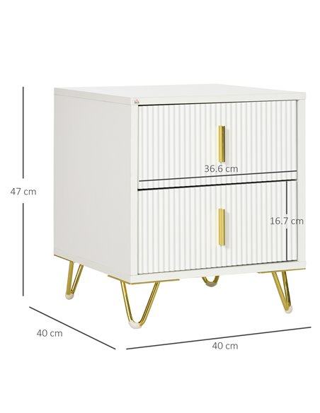 HOMCOM Bedside Table with 2 Drawers, Side End Table, Nightstand with Metal Frame for Living Room, Bedroom, White 831-641V00WT - pic 85738 | FastDaddyshop