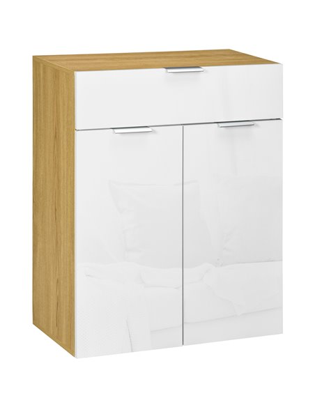 HOMCOM Modern Storage Cabinet, High Gloss Slim Sideboard with Drawer, Door Cupboard, Adjustable Shelves, White and Natural 838-3 - pic 85754 | FastDaddyshop