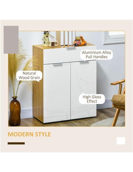HOMCOM Modern Storage Cabinet, High Gloss Slim Sideboard with Drawer, Door Cupboard, Adjustable Shelves, White and Natural 838-3 - pic 85757 | FastDaddyshop