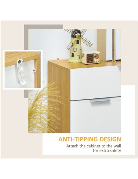 HOMCOM Modern Storage Cabinet, High Gloss Slim Sideboard with Drawer, Door Cupboard, Adjustable Shelves, White and Natural 838-3 - pic 85760 | FastDaddyshop