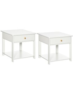HOMCOM Bedside Table with Drawer and Bottom Shelf, Square Side End Table for Bedroom, Living Room, White, Set of 2 831-P050