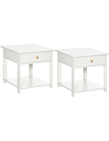 HOMCOM Bedside Table with Drawer and Bottom Shelf, Square Side End Table for Bedroom, Living Room, White, Set of 2 831-P050 - pic 85763 | FastDaddyshop